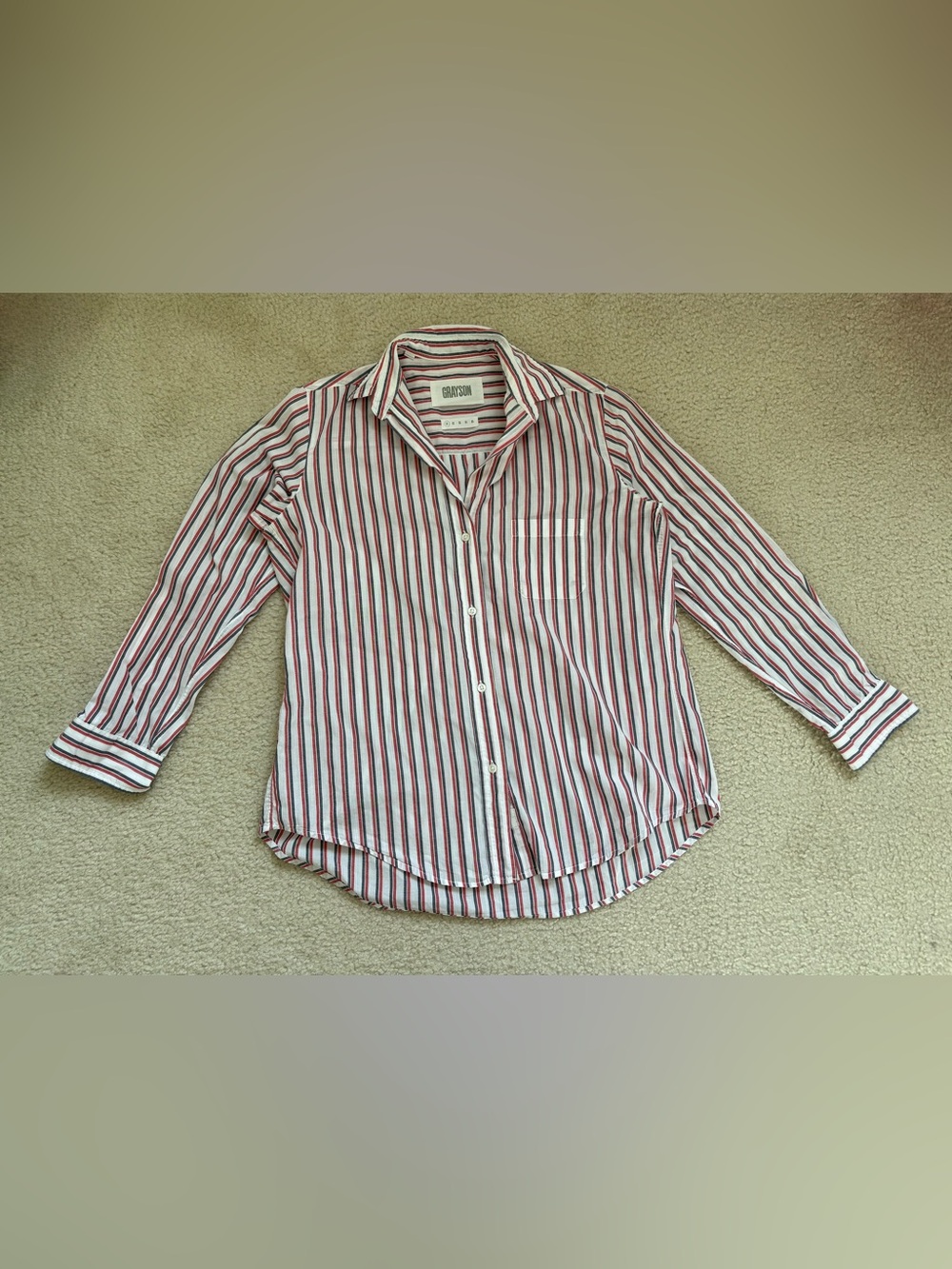 Grayson the Hero classic striped button up shirt red white blue sz XS (sz 1)